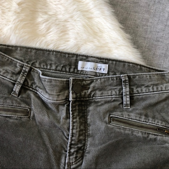 Loft olive green modern skinny ankle moto zip corduroy pants 2 zip pocket detail - Picture 2 of 4